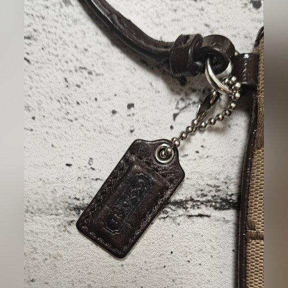 Coach Signature Stripe Small Wristlet Mahogany Khaki F51158 - Picture 5 of 5